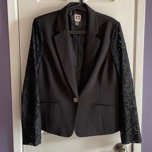 ❤️ NWOT Anne Klein Black Open Front Lace Long Sleeves Sz M